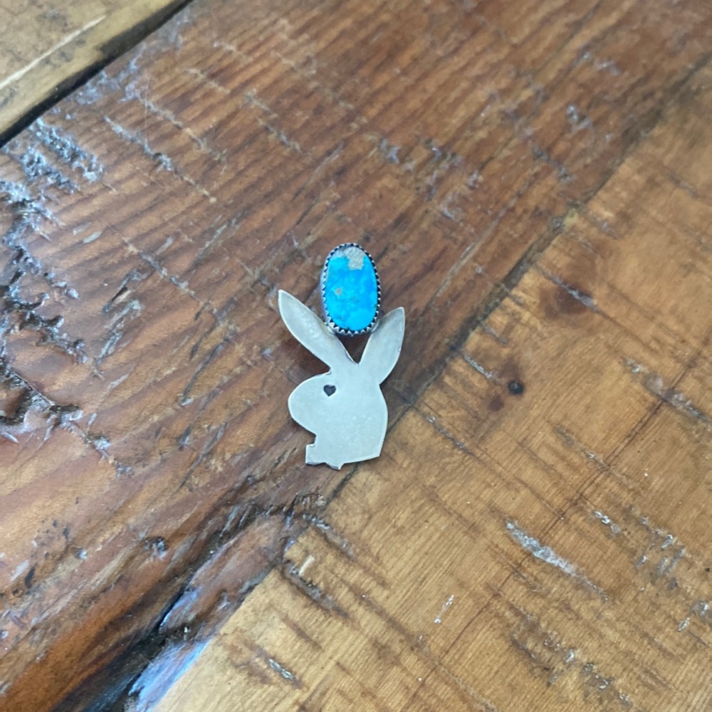 Playboy bunny Genuine turquoise pendant. Real stamped silver
